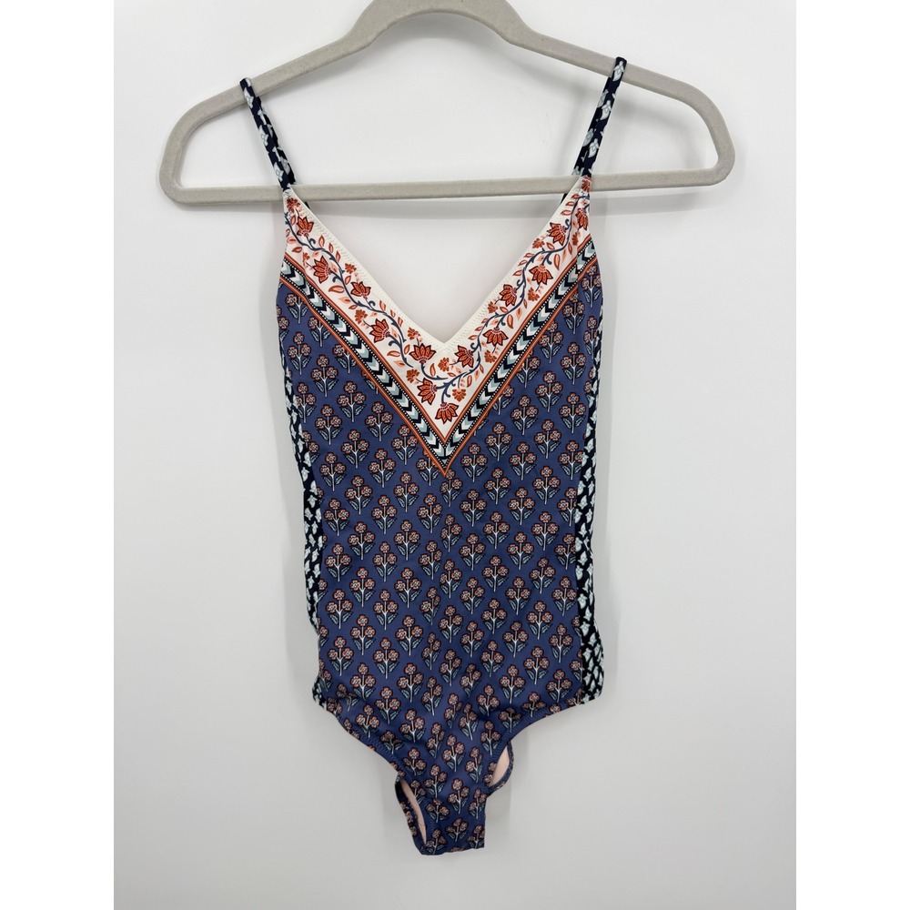 Tigerlily Dharma Mixed Floral Print One Piece Swimsuit 4 Blue Boho Lace Up Back